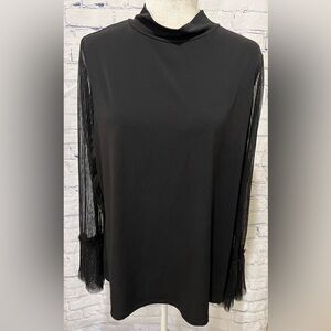 Thalia Sodi Black high neck sheer sleeve top blouse women Size XXL